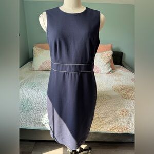 Ann Taylor Navy Midi Dress with White Trim